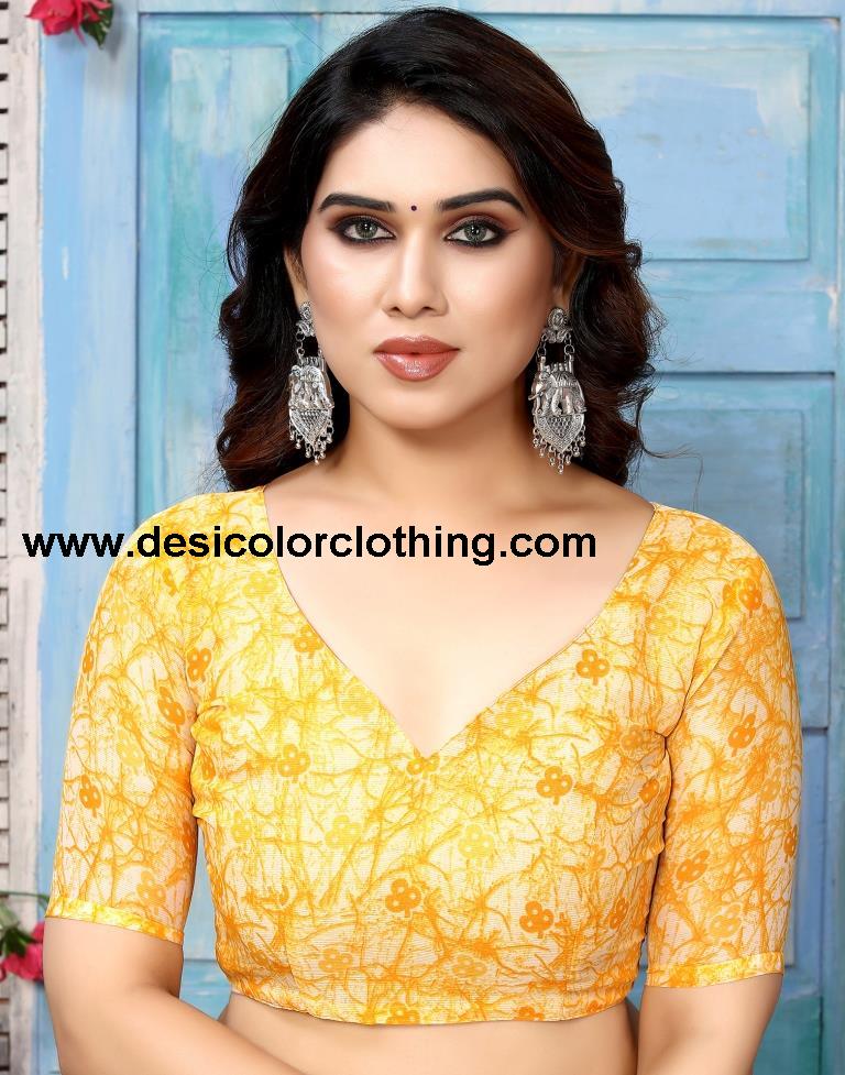 Turmeric Yellow Chiffon Printed Saree