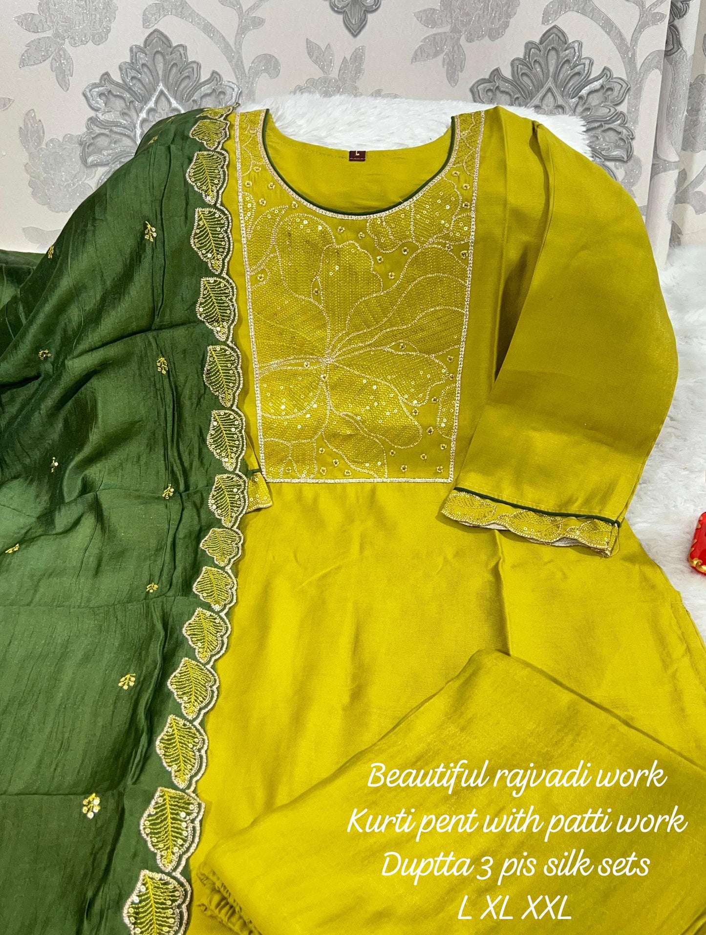 Product Image - Designer Handwork Kurti with Pant & Dupatta Set in Premium Roman Silk – Festive & Wedding Ready