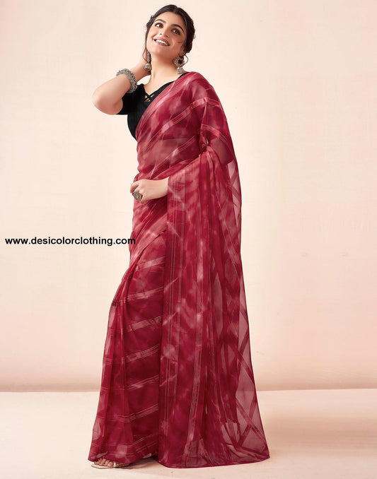 Red Georgette Printed Ready to Wear Saree