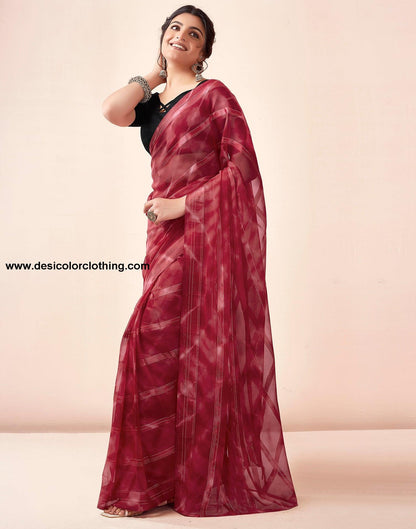 Red Georgette Printed Ready to Wear Saree
