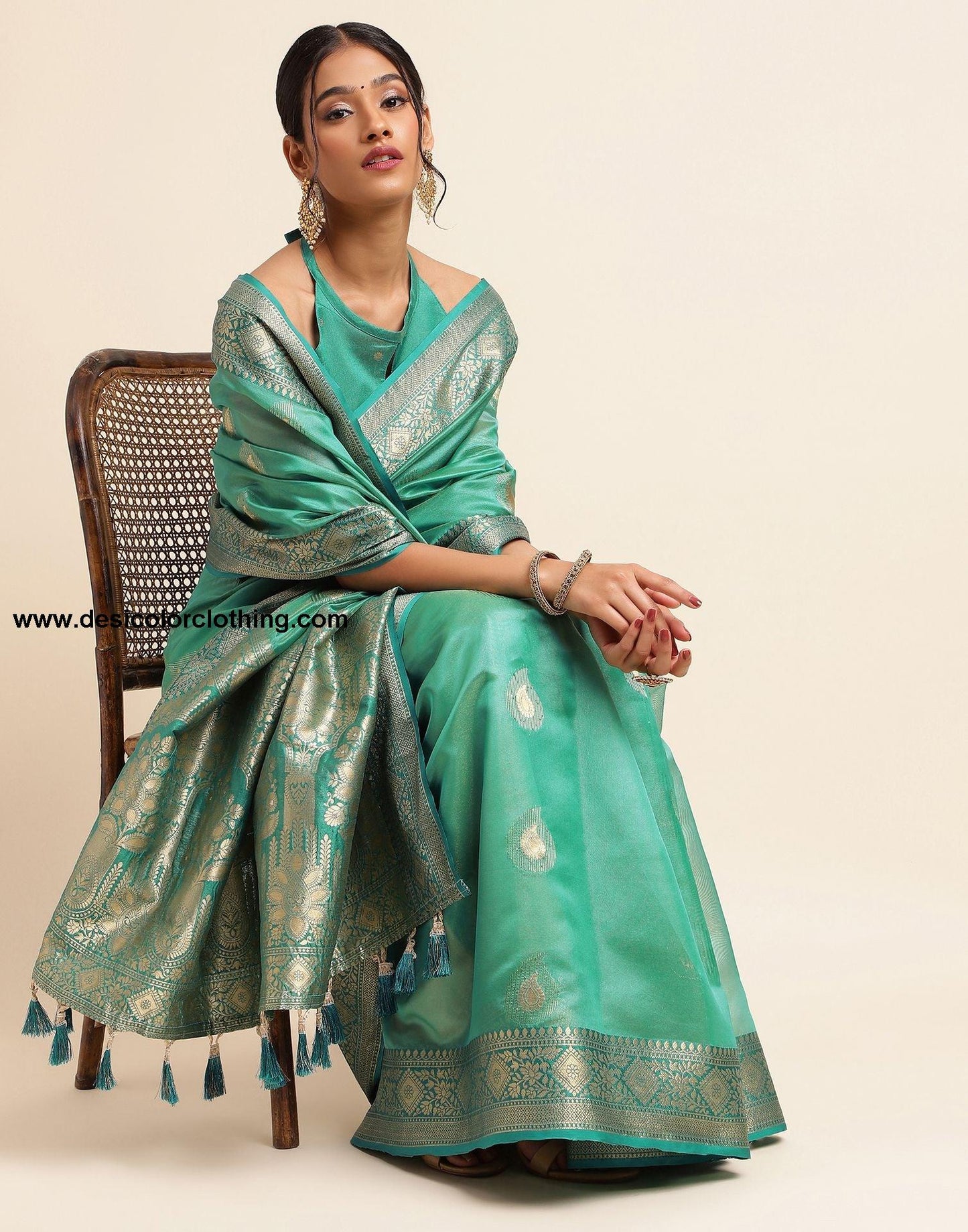 Rama Green Silk Banarasi Saree