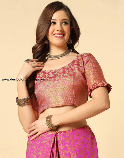 Pink. Beige Banarasi Silk Saree