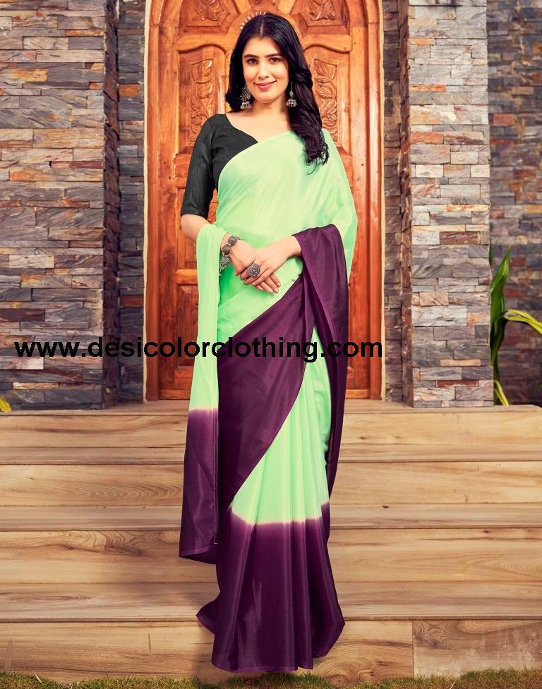 Pista Green Chiffon Plain Ready To Wear