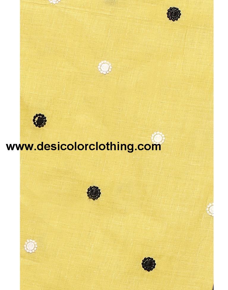 Yellow Cotton Embroidered Unstitched Salwar Suit