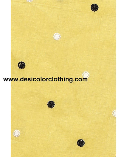 Yellow Cotton Embroidered Unstitched Salwar Suit