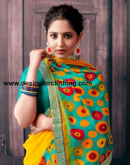 Yellow Georgette Printed Saree