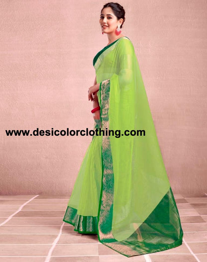 Dark Green Orgenza Plain Saree
