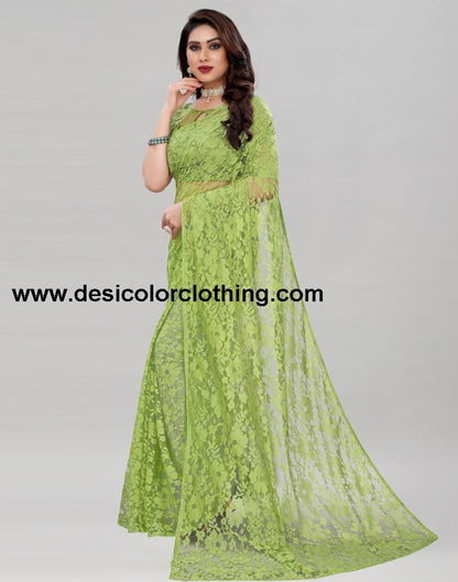 Pista Green Coloured Russel Net Partywear saree