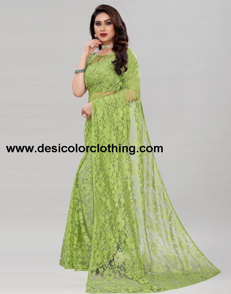 Pista Green Coloured Russel Net Partywear saree