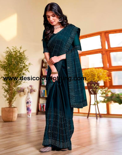 Sea Blue Georgette Plain Saree