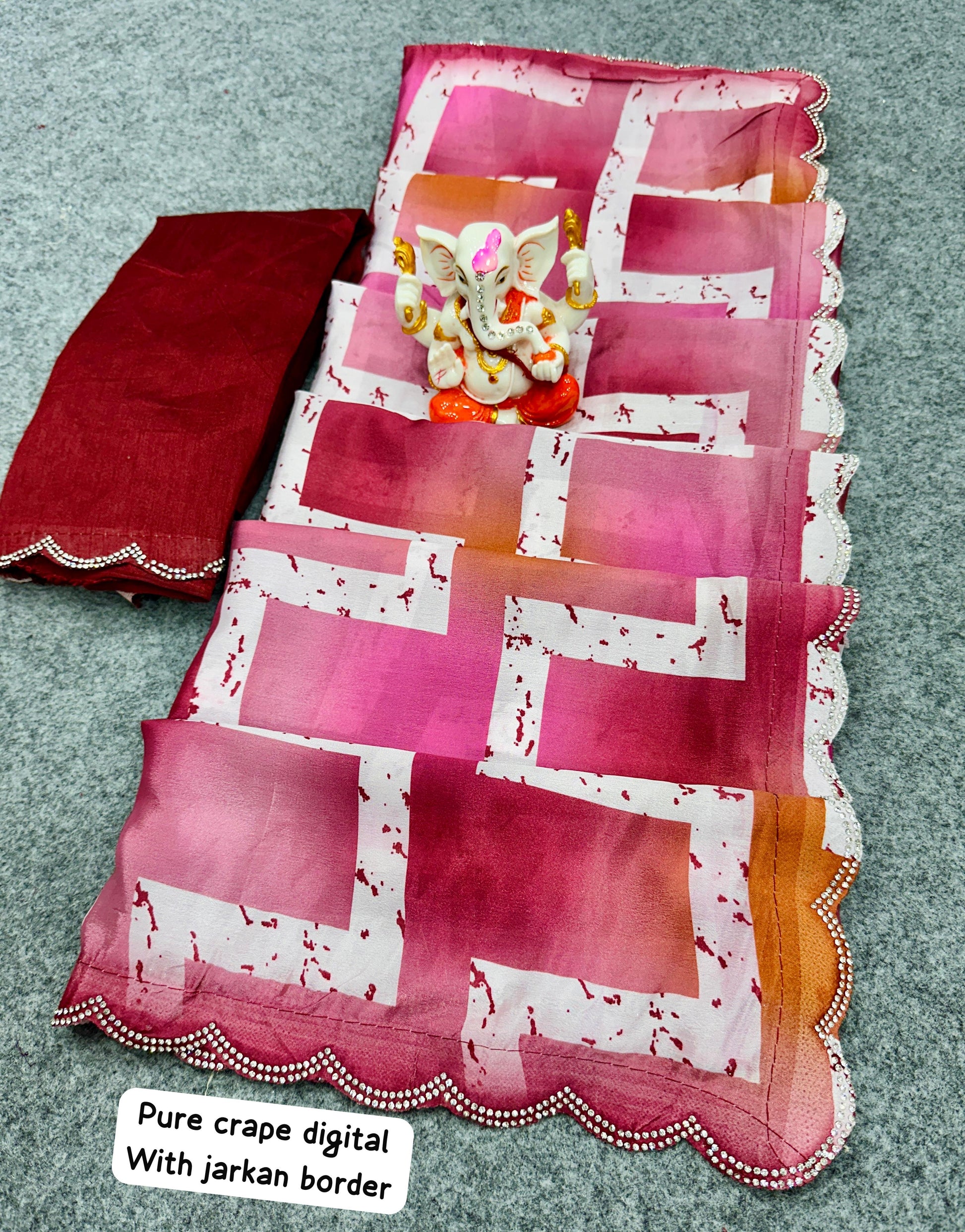 Product Image - Elegant Designer Wedding Saree | Georgette Fabric with Digital Print & Embroidery
