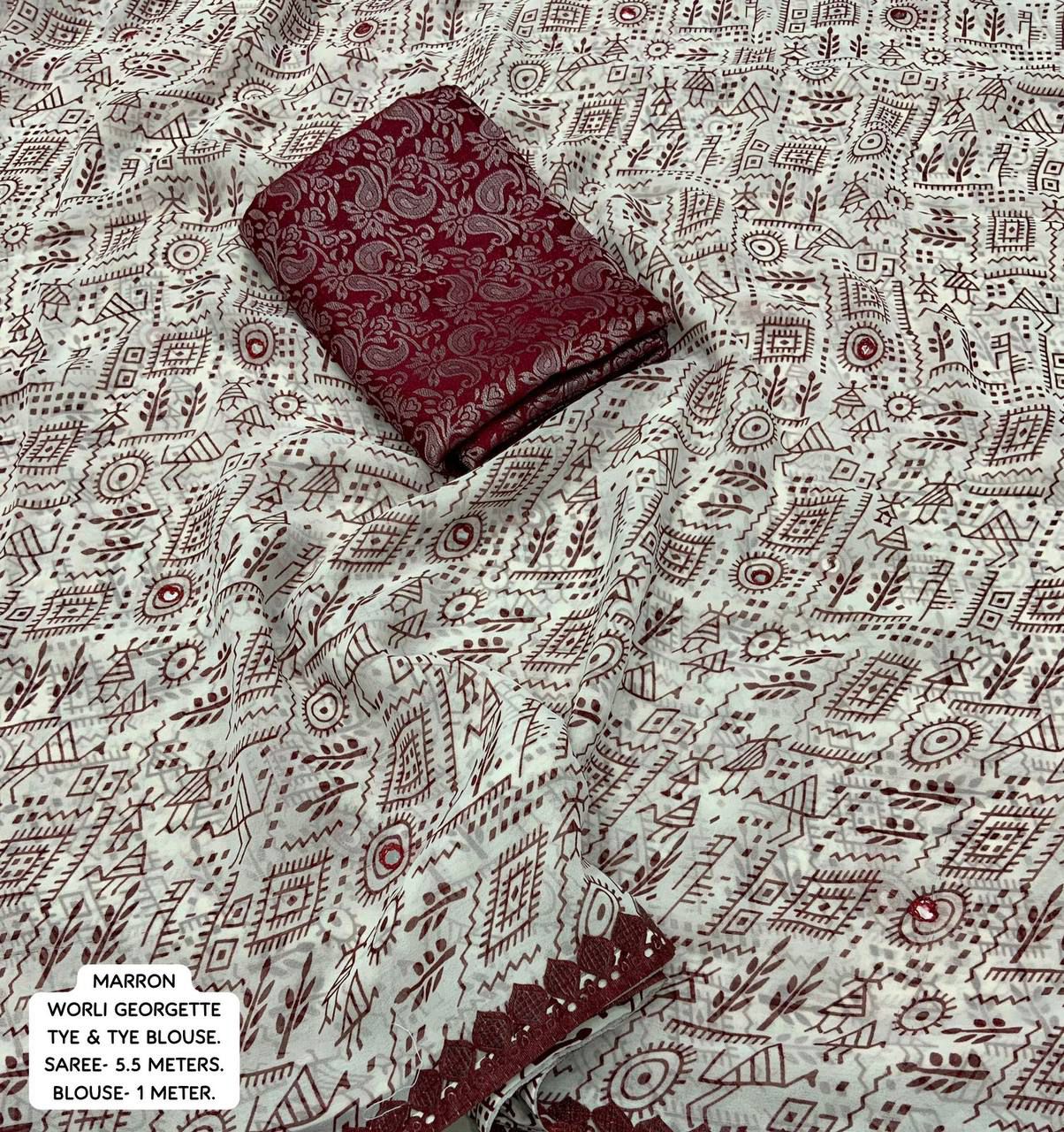 Product Image - Elegant Worli Georgette Saree with Aari Mirror Work