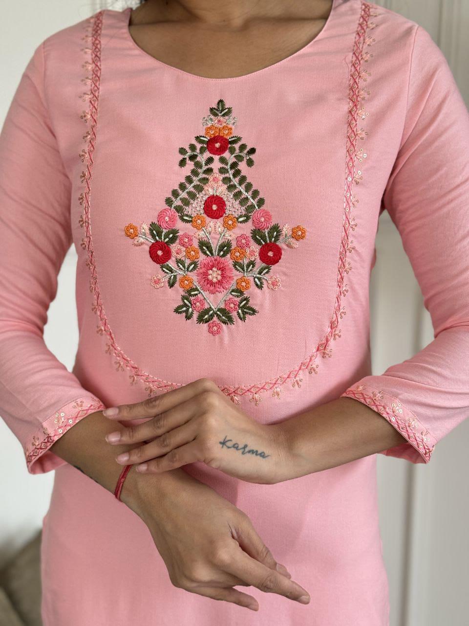 Product Image - Elegant Embroidered Kurti Set with Silk Dupatta