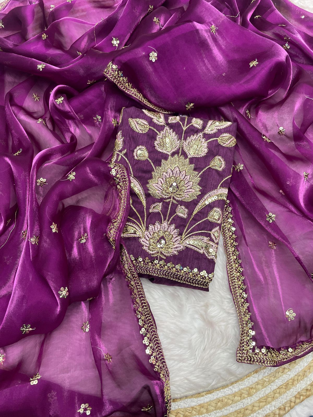 Product Image - Elegant Zimmy Choo Satin Saree with Sequence Embroidery