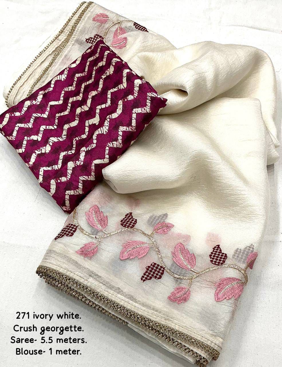Product Image - Designer Georgette Saree with Embroidered Leaf Design | Premium Festive Wear
