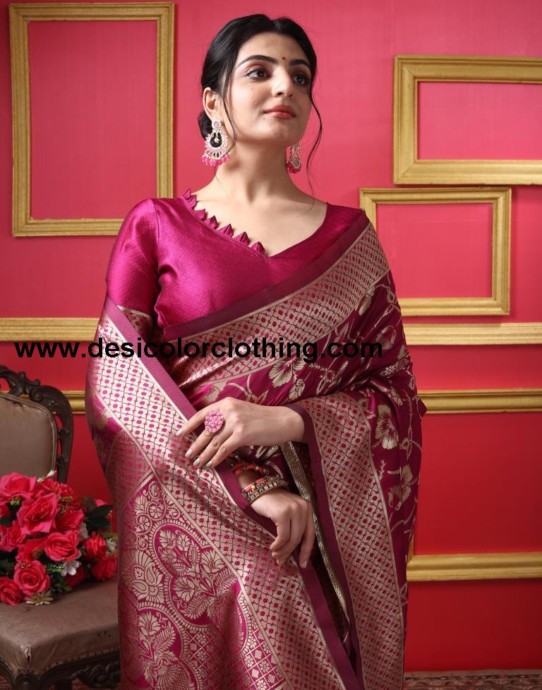 Dark Magenta Silk Plain Saree