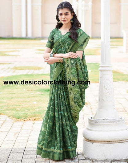 Dark Green Silk Printed Sarees