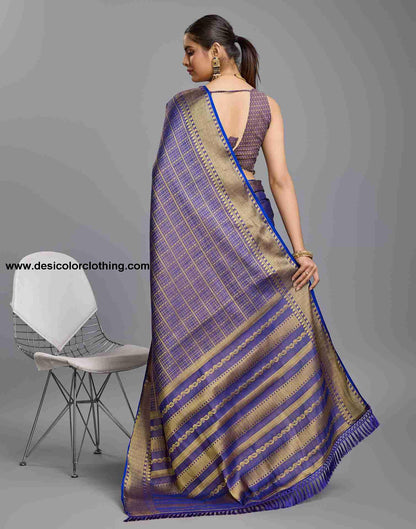 Sophisticated Dark Blue Banarasi Silk Saree with Woven Tassel Accents