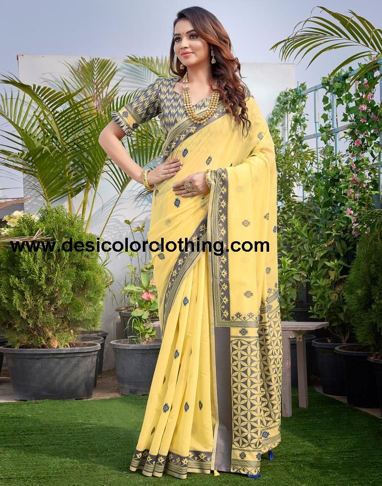Yellow Silk Plain Sarees