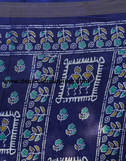 Dark Blue Silk Printed Saree
