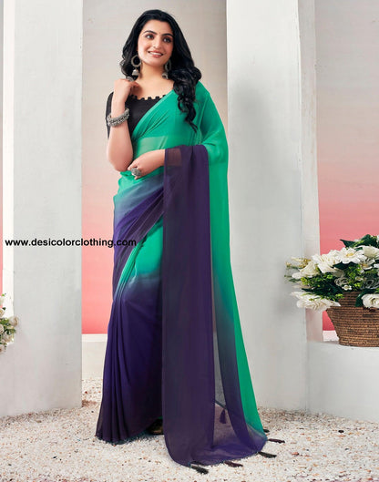 Teal Green Georgette Plain Ready to Wear Saree