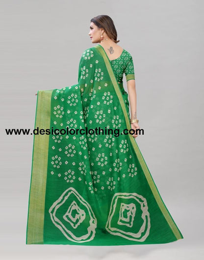 Parrot Green Cotton Bandhani Saree | 1985S486