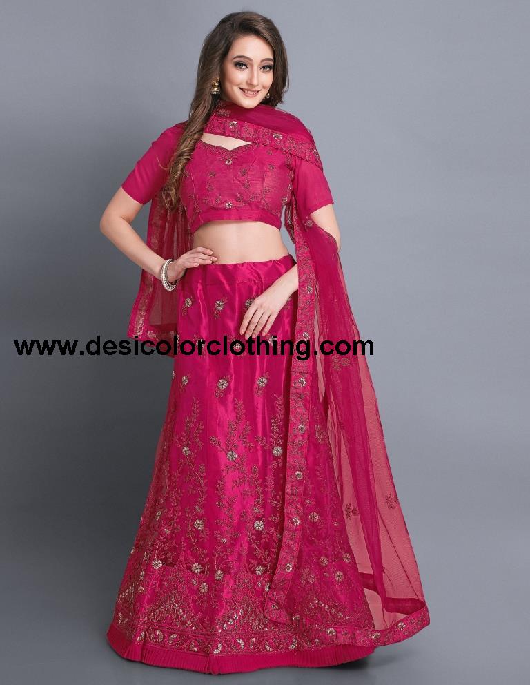 Blooming Pink Coloured Net Emroidery Casual Wear Lehenga | SLV113L10322