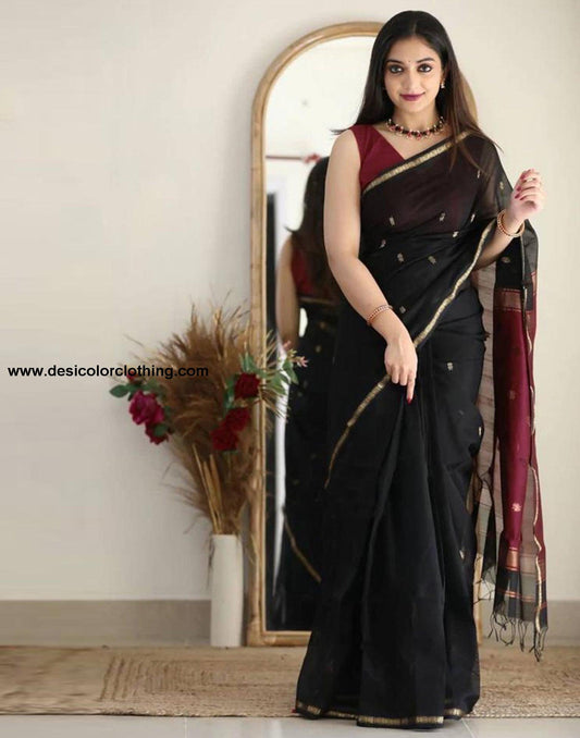 Black Silk Weaving Saree