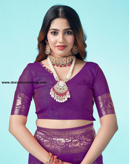 Dark Purple Jacquard Silk Saree