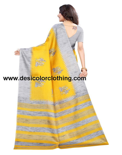 Yellow Coloured Khadi Silk Printed Casual saree