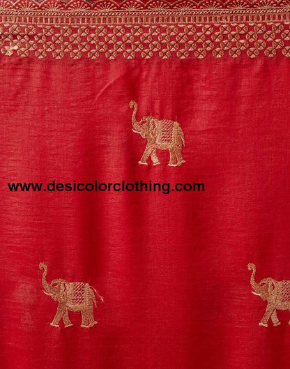 Red Silk Embroidery Saree