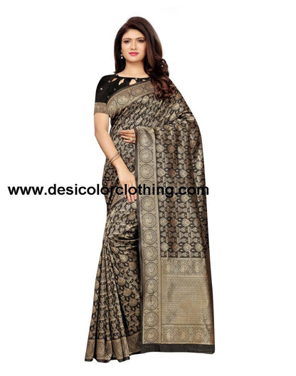 Black Coloured Poly Silk Banarasi Jacquard Partywear Saree | SLV1115S59