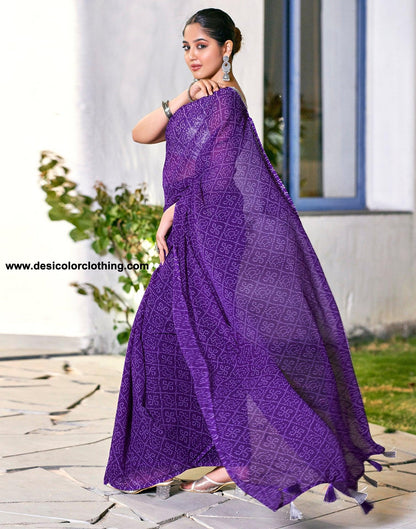 Purple Georgette Printed Ready to Wear Saree
