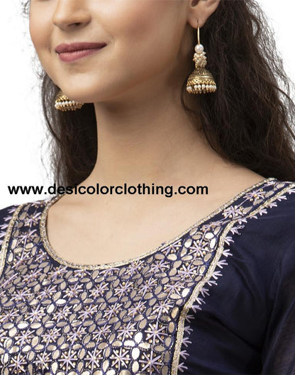 Astounding Navy Blue Cotton Thread Work Unstitched Salwar Suit