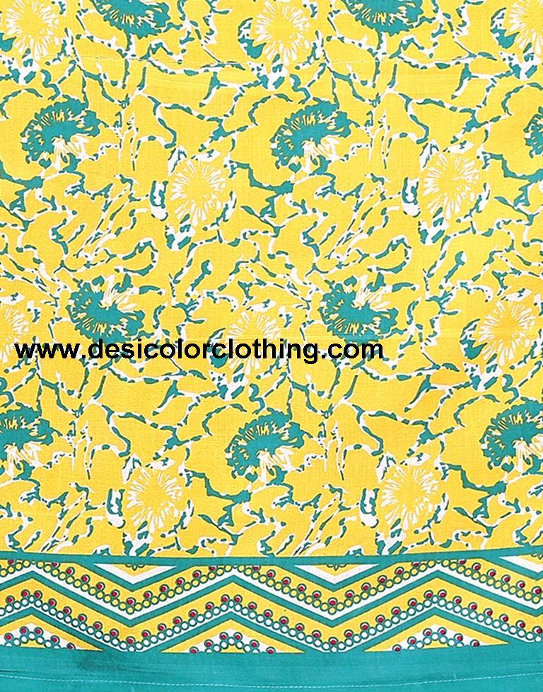 Yellow Printed Cotton Unstitched Salwar Suit Material