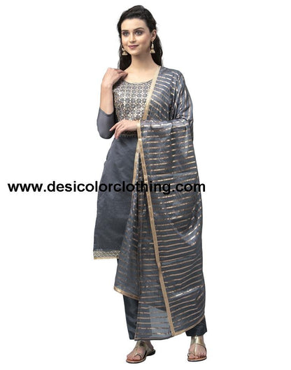 Ravishing Grey Cotton Thread Work Unstitched Salwar Suit