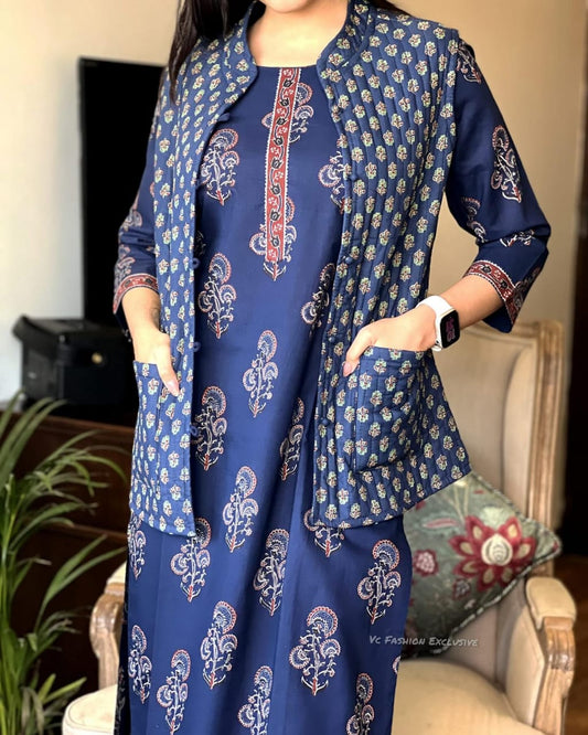 Product Image - Voluminous Jacket Suit Set - Elegant Cotton Ethnic Wear