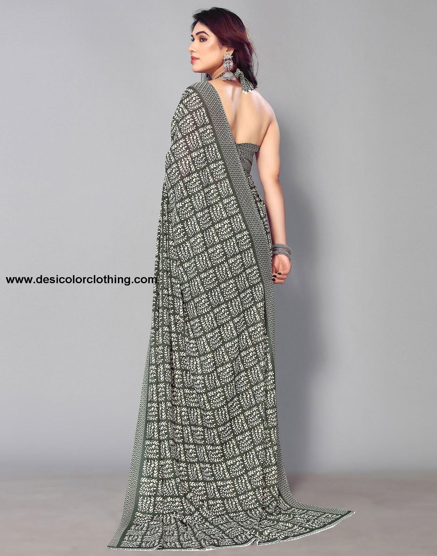 Dark Green Printed Saree