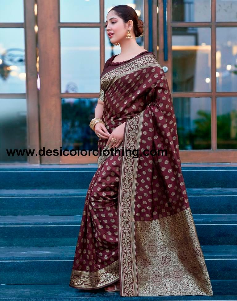 Dark Maroon Silk Weaving Saree