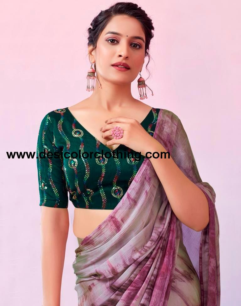 Wine Chiffon Printed Ready to Wear Saree