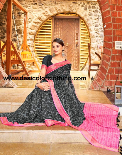 Dark Grey Linen Printed  Saree