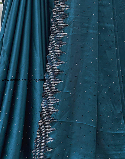 Blue Swarovski Satin Plain Saree