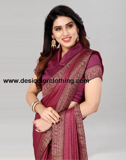 Wine Coloured Lycra Foil Printed Saree | SLV2197S108