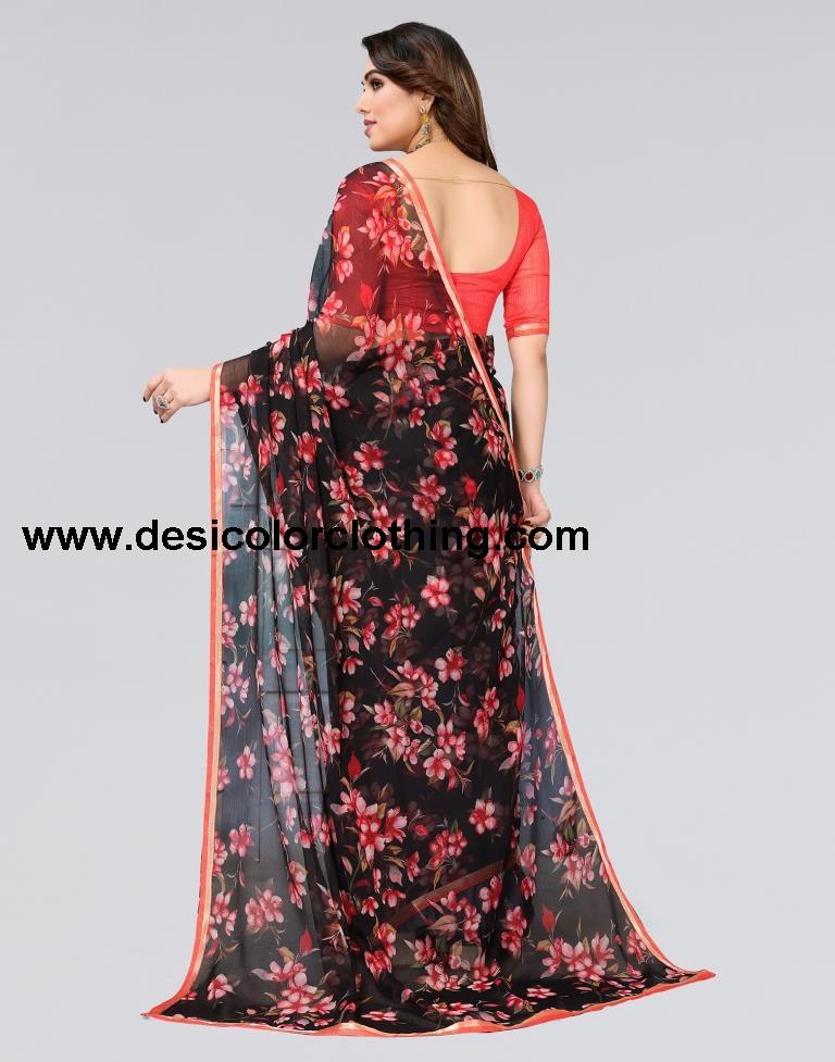 Black Printed Chiffon Saree