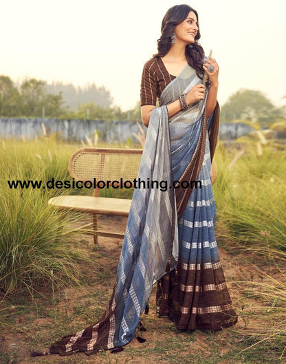 Brown Georgette Plain Saree