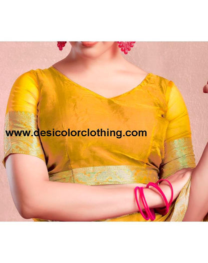 Yellow Orgenza Plain Saree