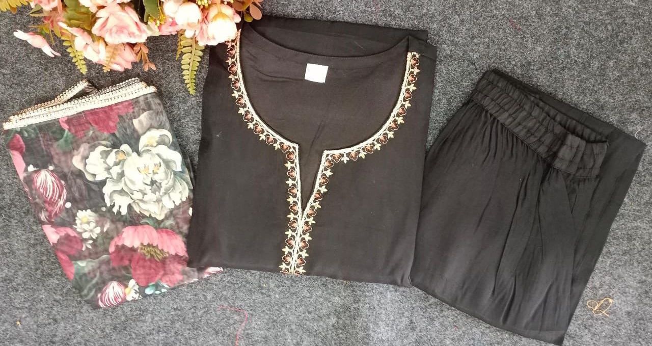 Product Image - Elegant Rayon Kurti with Silk Dupatta - Embroidered Ethnic Wear
