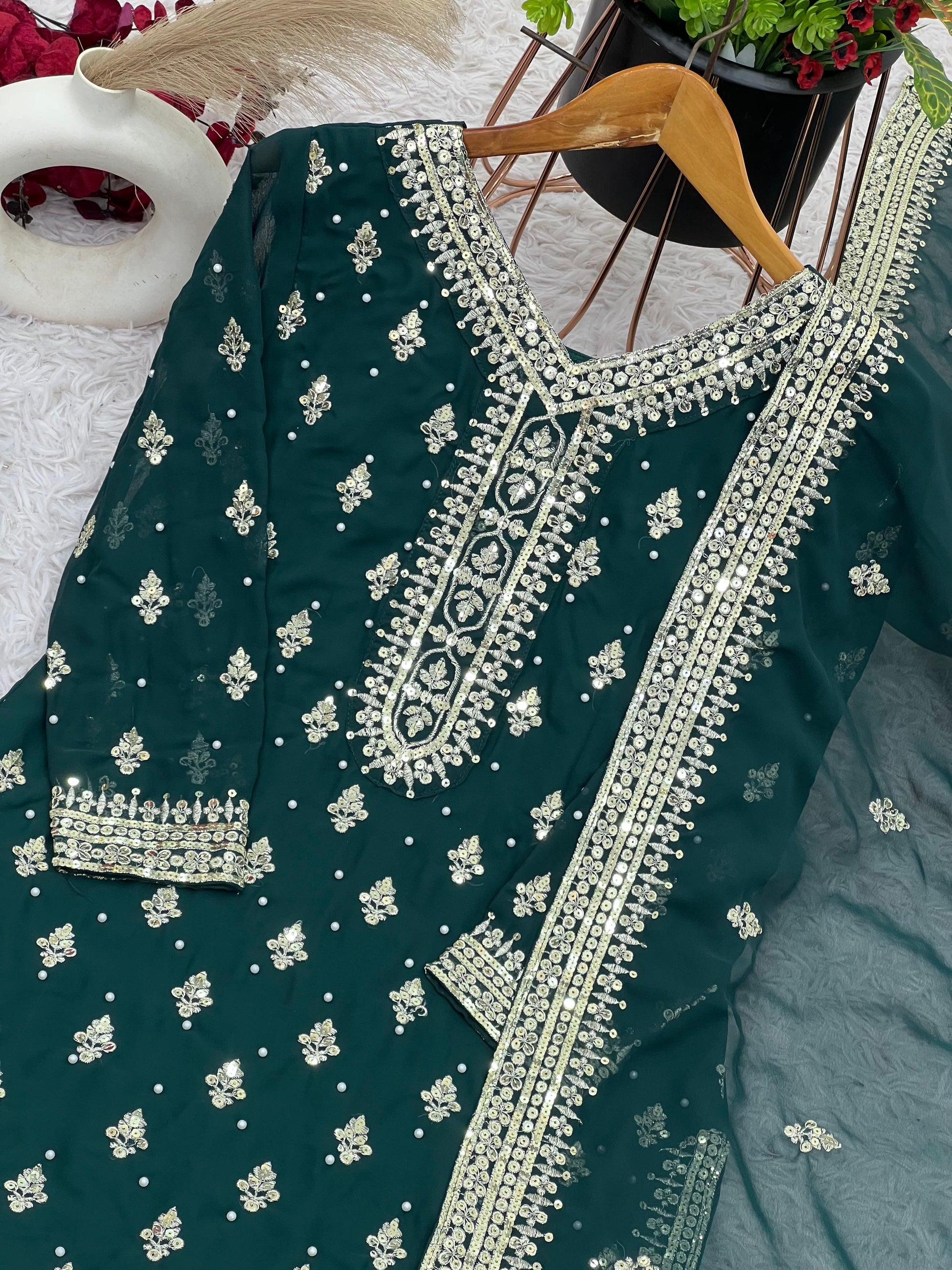 Product Image - Exquisite Designer Georgette Saree with Heavy Embroidery - Perfect Festive & Wedding Wear