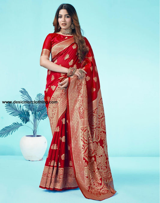 Red Jacquard Silk Saree