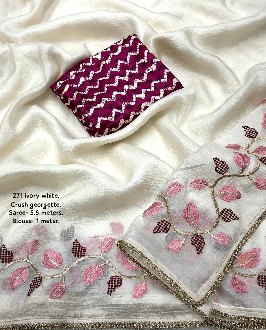Product Image - Designer Georgette Saree with Embroidered Leaf Design | Premium Festive Wear